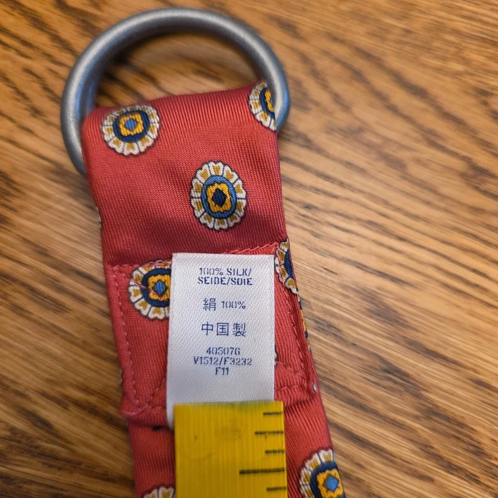 Lands End 100% Silk Belt Womens Pink Silk Medallion D-Ring Tie Small (28-30)